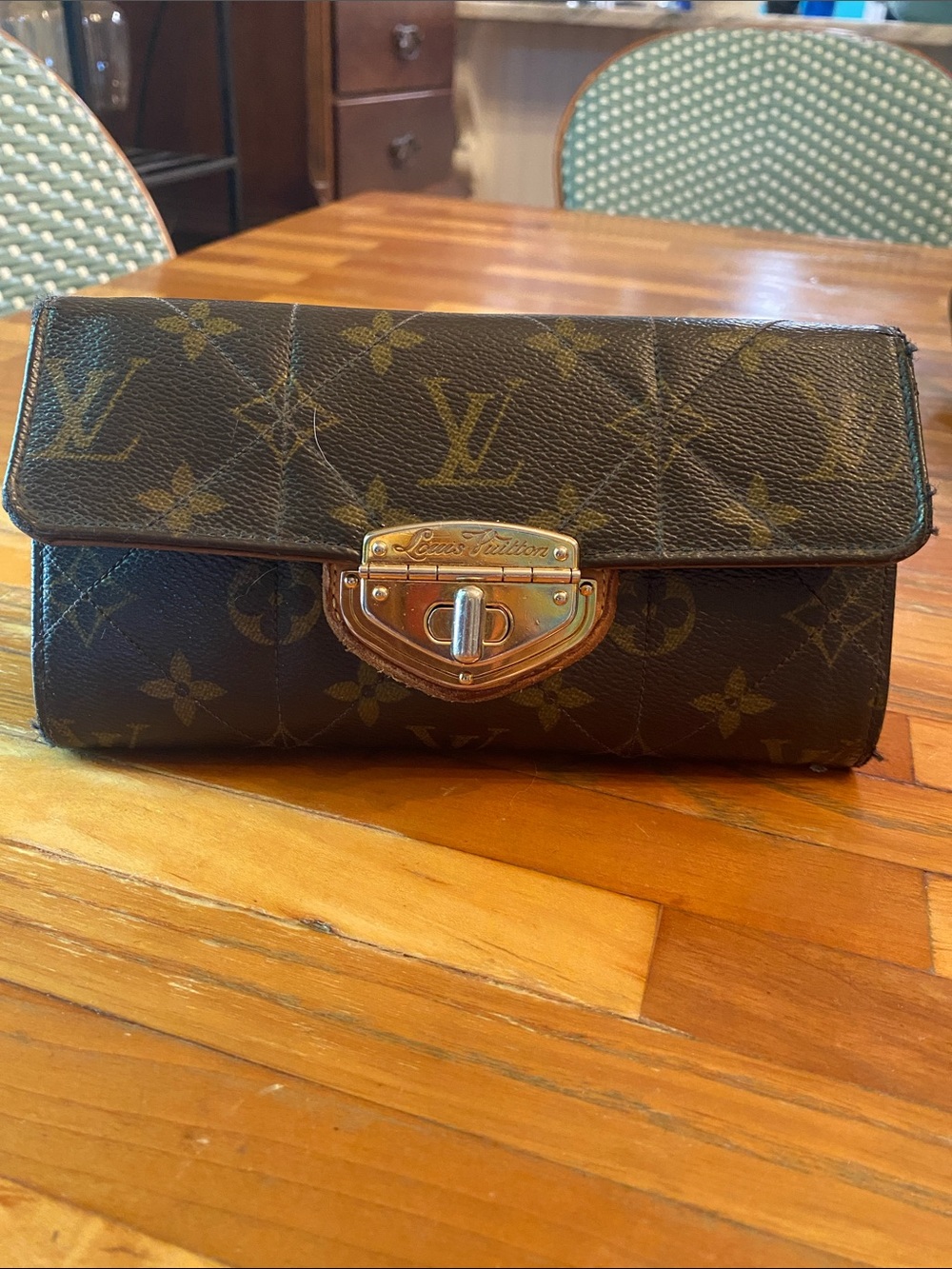 Louis Vuitton Monogram Eugenie Canvas Brown Wallet with Gold-Tone Turn Lock
